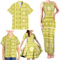 Fiji Masi All Yellow Family Matching Tank Maxi Dress and Hawaiian Shirt Tapa Pattern LT01 - Polynesian Pride