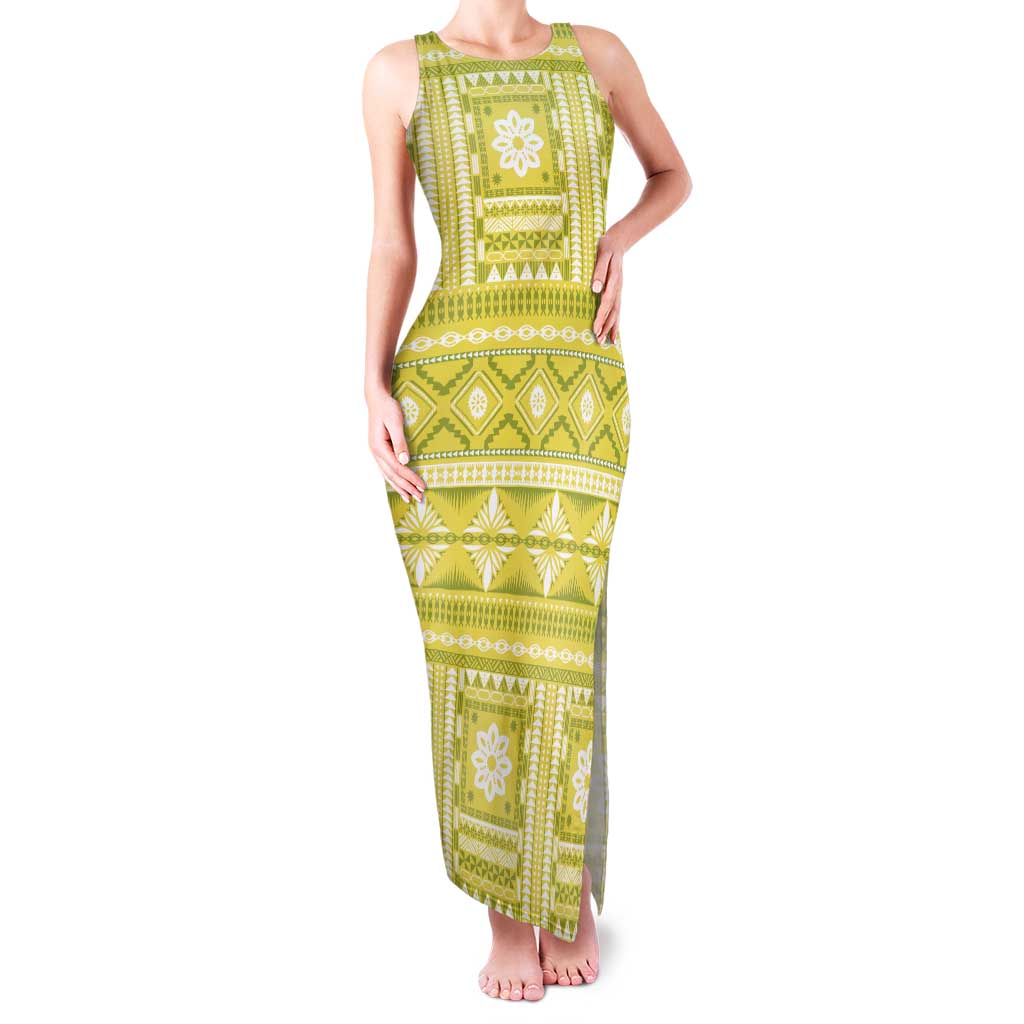 Fiji Masi All Yellow Family Matching Tank Maxi Dress and Hawaiian Shirt Tapa Pattern LT01 Mom's Dress Yellow - Polynesian Pride