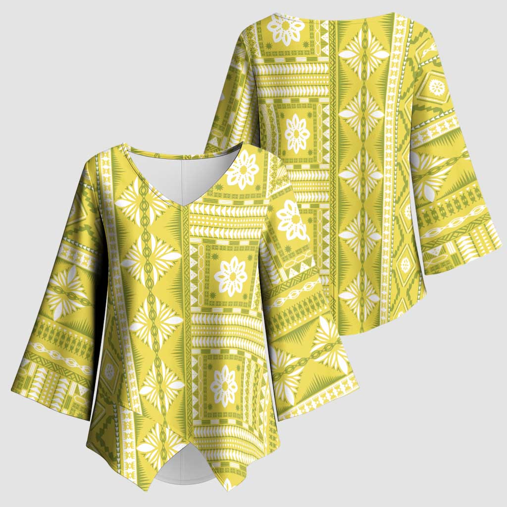 Fiji Masi All Yellow Kimono Sleeve Blouse Tapa Pattern - Polynesian Pride