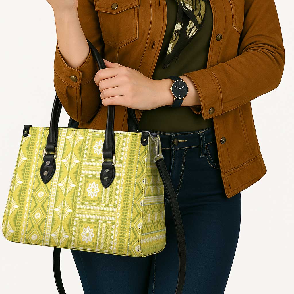 Fiji Masi All Yellow Leather Bag Tapa Pattern - Polynesian Pride