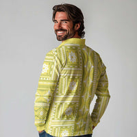 Fiji Masi All Yellow Long Sleeve Polo Shirt Tapa Pattern - Polynesian Pride
