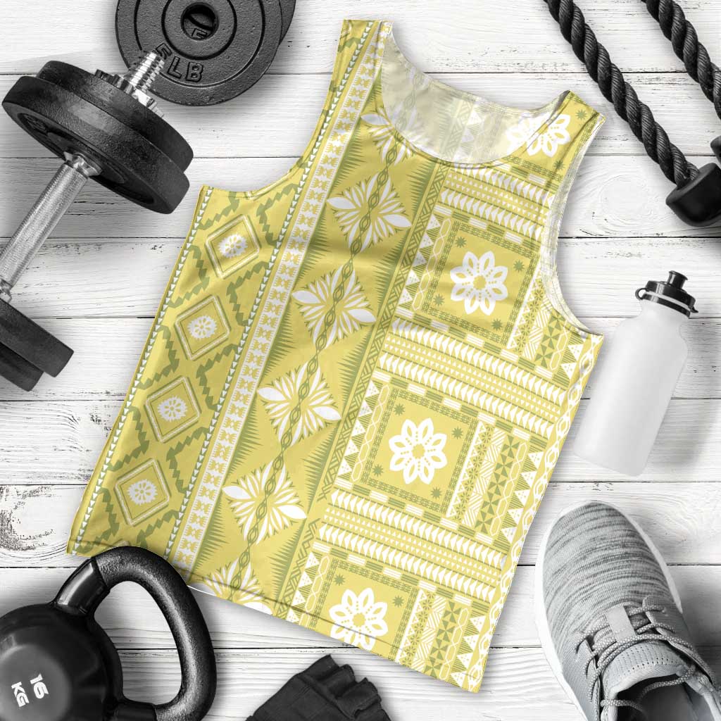 Fiji Masi All Yellow Men Tank Top Tapa Pattern - Polynesian Pride