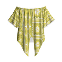Fiji Masi All Yellow Off Shoulder Wrap Waist Top Tapa Pattern LT01 Yellow - Polynesian Pride