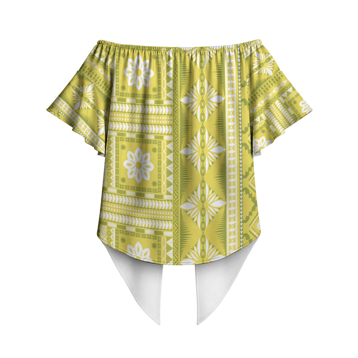 Fiji Masi All Yellow Off Shoulder Wrap Waist Top Tapa Pattern LT01 - Polynesian Pride