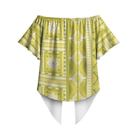 Fiji Masi All Yellow Off Shoulder Wrap Waist Top Tapa Pattern LT01 - Polynesian Pride