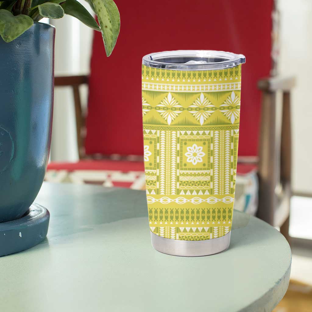 Fiji Masi All Yellow Tumbler Cup Tapa Pattern - Polynesian Pride