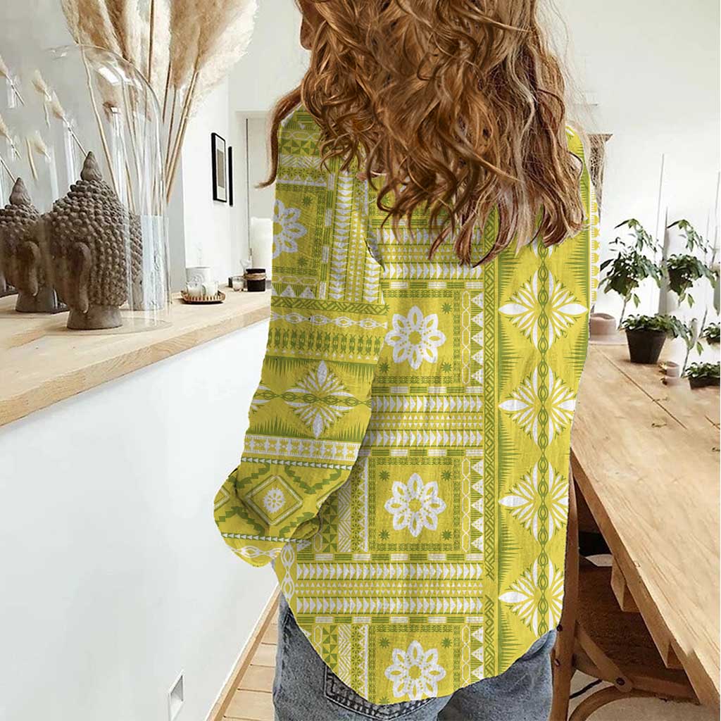 Fiji Masi All Yellow Women Casual Shirt Tapa Pattern - Polynesian Pride