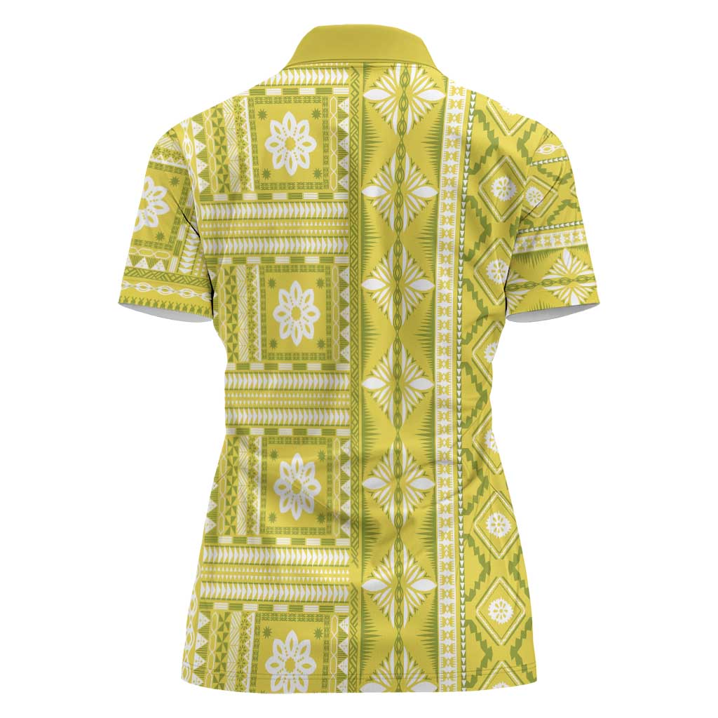 Fiji Masi All Yellow Women Polo Shirt Tapa Pattern - Polynesian Pride