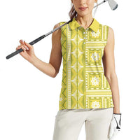 Fiji Masi All Yellow Women Sleeveless Polo Shirt Tapa Pattern - Polynesian Pride