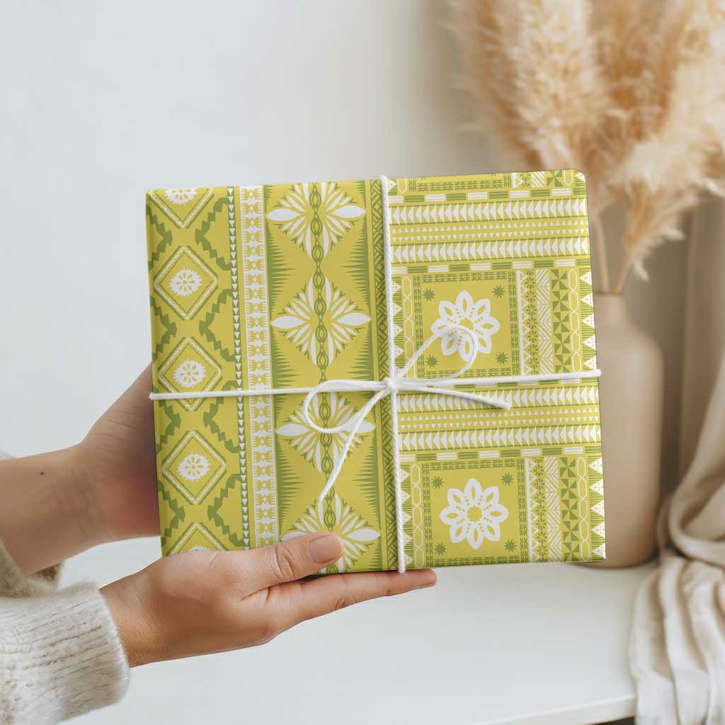 Fiji Masi All Yellow Wrapping Paper Tapa Pattern - Polynesian Pride