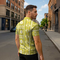 Fiji Masi All Yellow Zipper Polo Shirt Tapa Pattern - Polynesian Pride