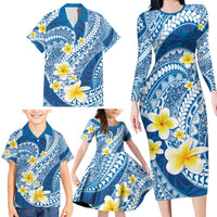 Plumeria Polynesian Blue Glitter Pattern Family Matching Long Sleeve Bodycon Dress and Hawaiian Shirt LT01 - Polynesian Pride
