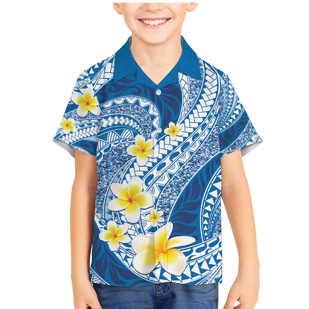 Plumeria Polynesian Blue Glitter Pattern Family Matching Mermaid Dress and Hawaiian Shirt LT01 Son's Shirt Blue - Polynesian Pride
