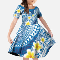 Plumeria Polynesian Blue Glitter Pattern Family Matching Summer Maxi Dress and Hawaiian Shirt