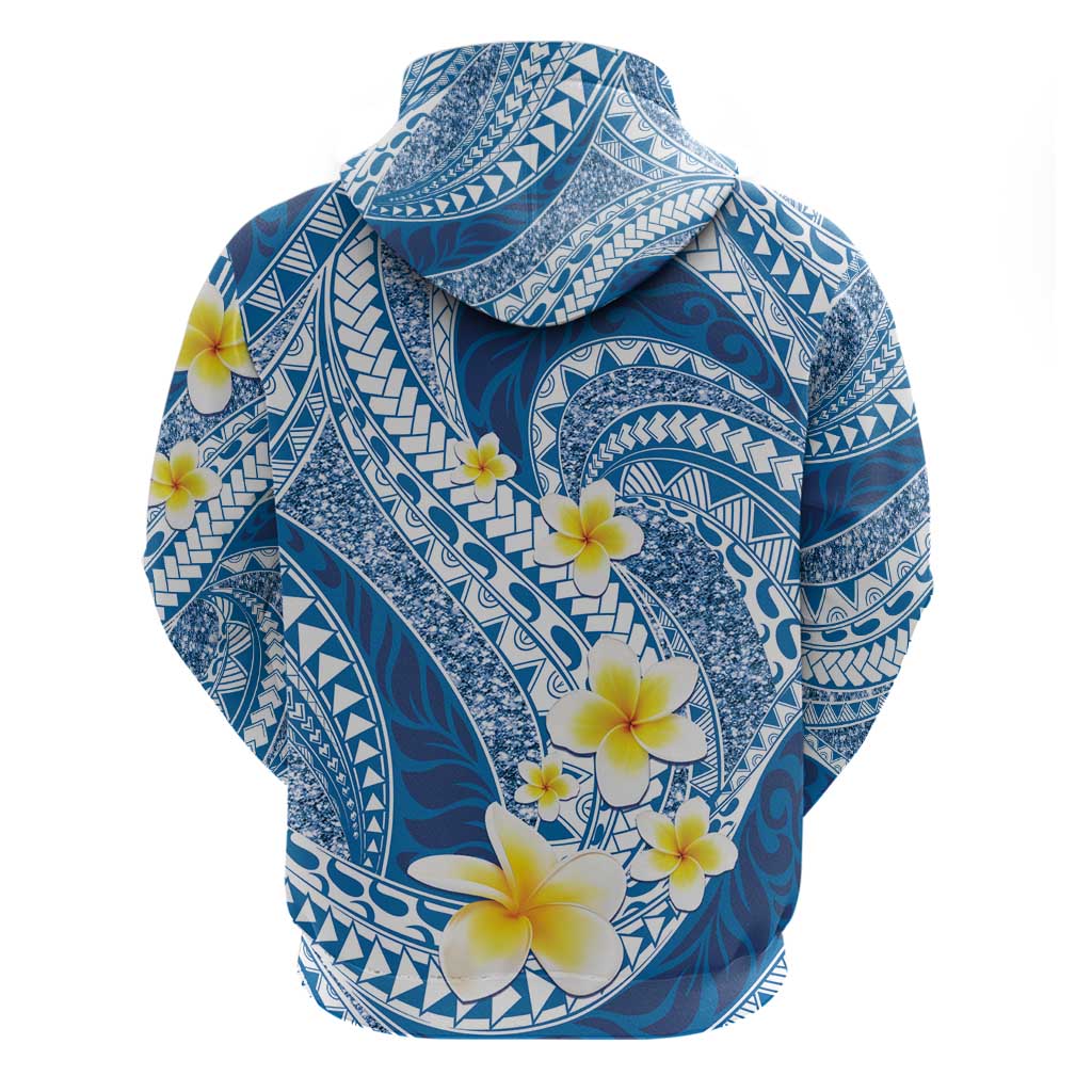 Plumeria Polynesian Blue Glitter Pattern Hoodie