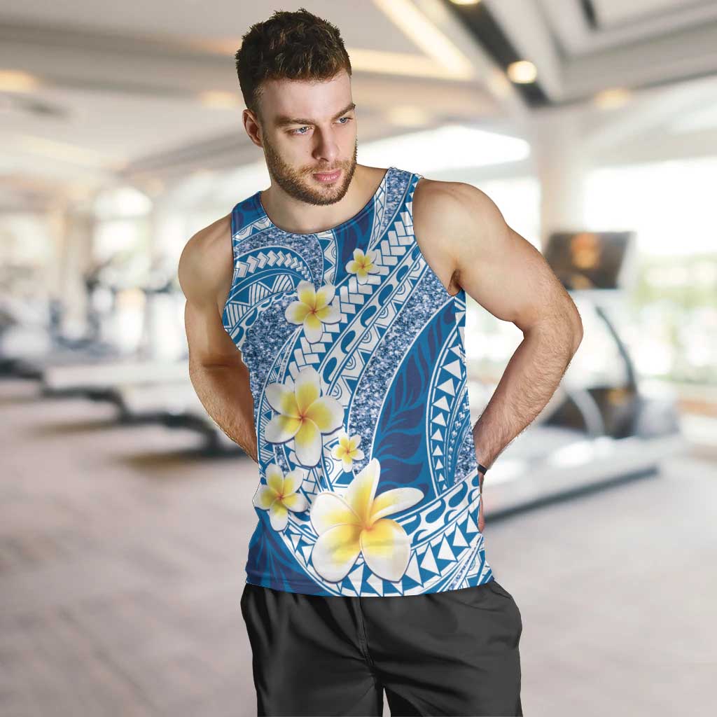 Plumeria Polynesian Blue Glitter Pattern Men Tank Top LT01 Blue - Polynesian Pride