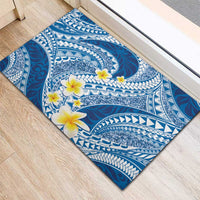 Plumeria Polynesian Blue Glitter Pattern Rubber Doormat