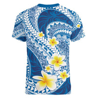 Plumeria Polynesian Blue Glitter Pattern Women V-Neck T-Shirt LT01 - Polynesian Pride