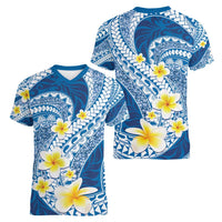 Plumeria Polynesian Blue Glitter Pattern Women V-Neck T-Shirt LT01 - Polynesian Pride