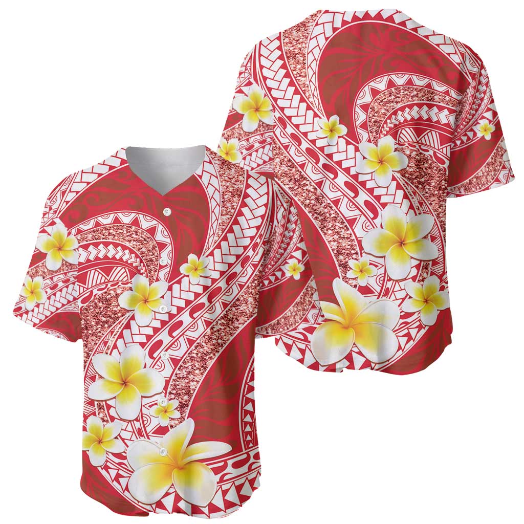 Plumeria Polynesian Coral Glitter Pattern Baseball Jersey