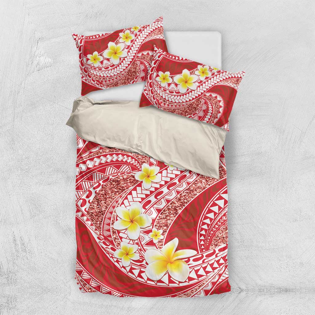 Plumeria Polynesian Coral Glitter Pattern Bedding Set