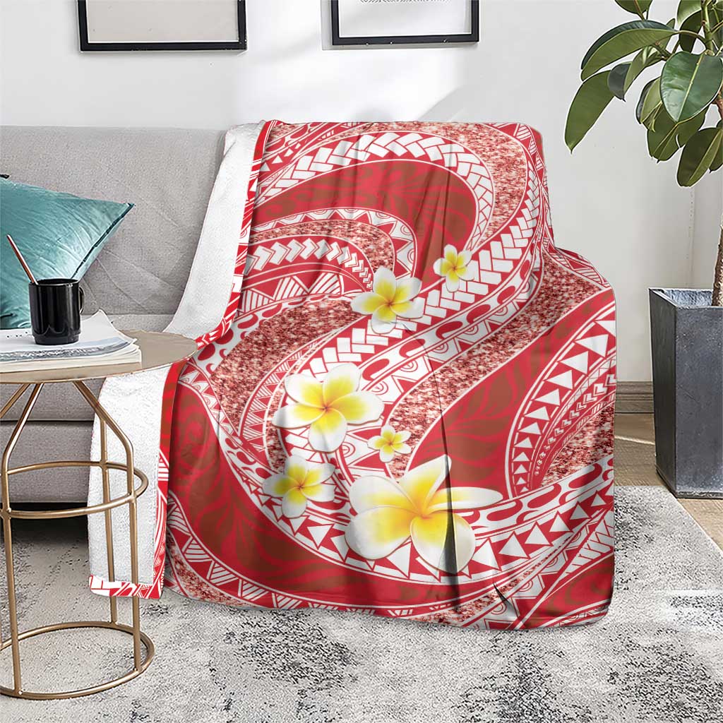 Plumeria Polynesian Coral Glitter Pattern Blanket