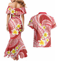 Plumeria Polynesian Coral Glitter Pattern Couples Matching Mermaid Dress and Hawaiian Shirt LT01 - Polynesian Pride