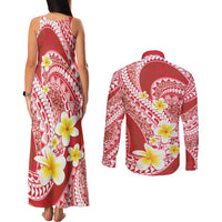 Plumeria Polynesian Coral Glitter Pattern Couples Matching Tank Maxi Dress and Long Sleeve Button Shirt LT01 - Polynesian Pride