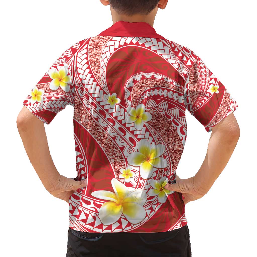 Plumeria Polynesian Coral Glitter Pattern Family Matching Long Sleeve Bodycon Dress and Hawaiian Shirt LT01 - Polynesian Pride