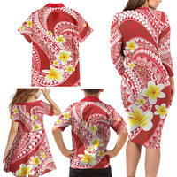 Plumeria Polynesian Coral Glitter Pattern Family Matching Long Sleeve Bodycon Dress and Hawaiian Shirt LT01 - Polynesian Pride