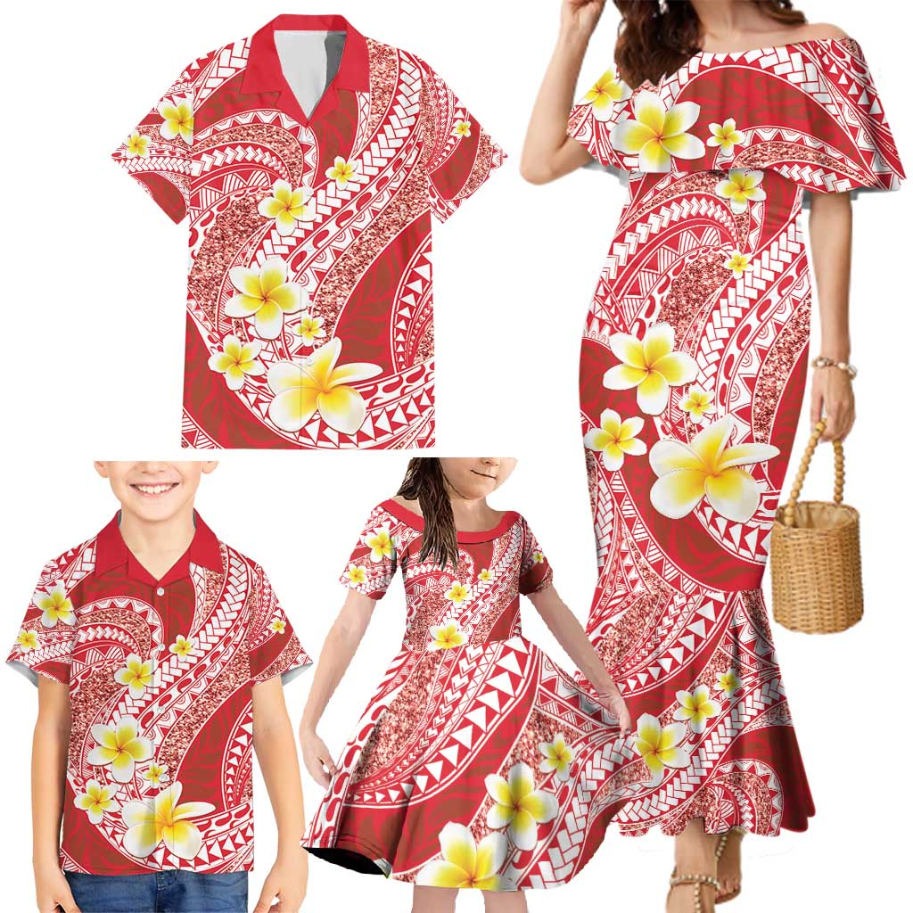 Plumeria Polynesian Coral Glitter Pattern Family Matching Mermaid Dress and Hawaiian Shirt LT01 - Polynesian Pride