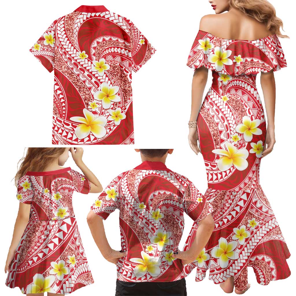 Plumeria Polynesian Coral Glitter Pattern Family Matching Mermaid Dress and Hawaiian Shirt LT01 - Polynesian Pride