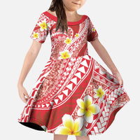Plumeria Polynesian Coral Glitter Pattern Family Matching Off The Shoulder Long Sleeve Dress and Hawaiian Shirt LT01 Daughter's Dress Coral - Polynesian Pride