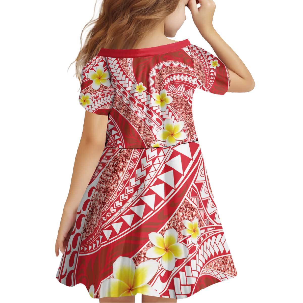 Plumeria Polynesian Coral Glitter Pattern Family Matching Off The Shoulder Long Sleeve Dress and Hawaiian Shirt LT01 - Polynesian Pride