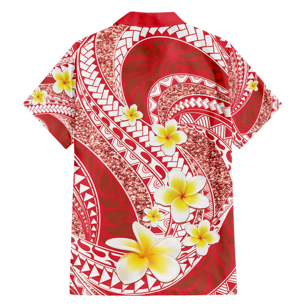 Plumeria Polynesian Coral Glitter Pattern Family Matching Off The Shoulder Long Sleeve Dress and Hawaiian Shirt LT01 - Polynesian Pride