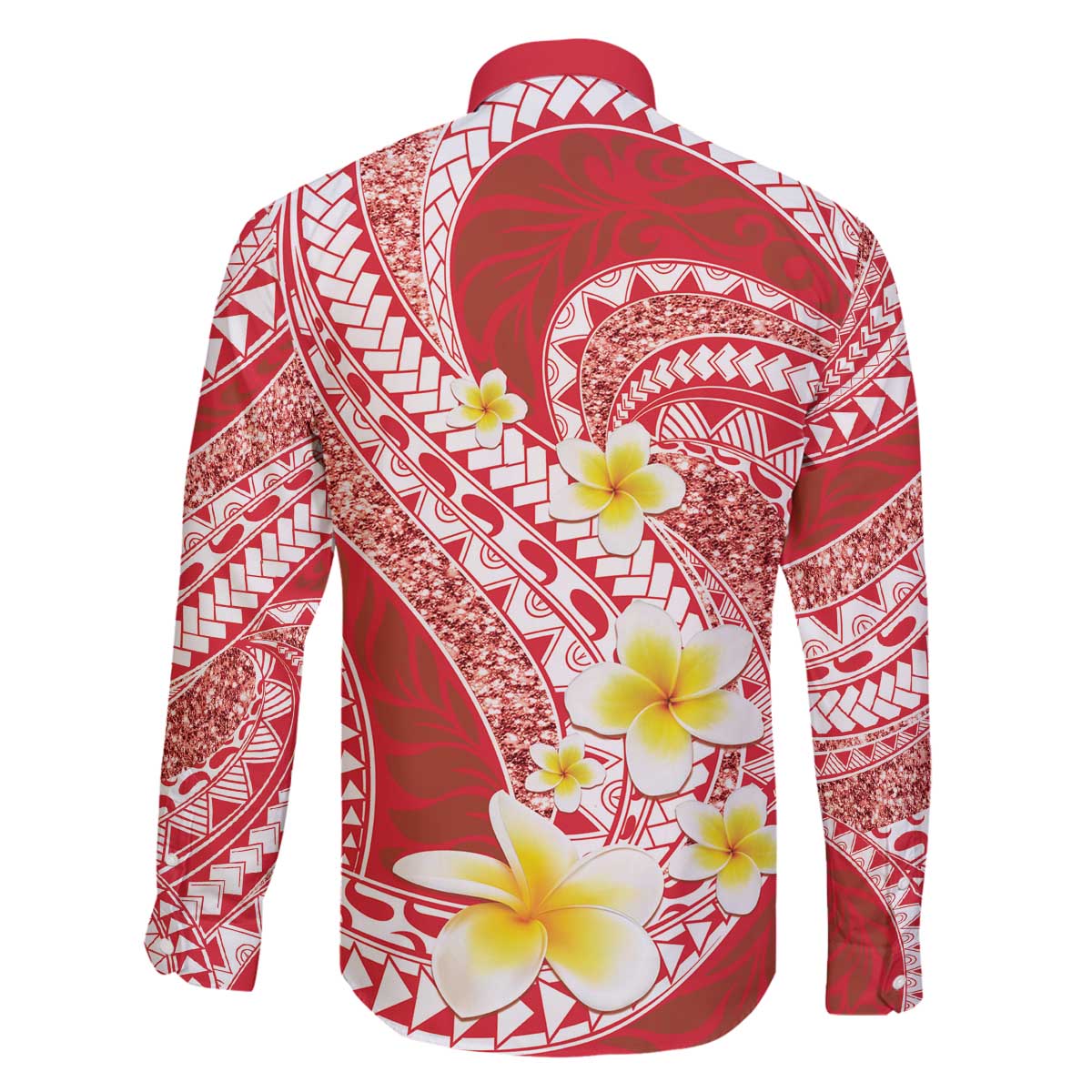 Plumeria Polynesian Coral Glitter Pattern Family Matching Off The Shoulder Long Sleeve Dress and Hawaiian Shirt LT01 - Polynesian Pride