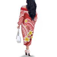 Plumeria Polynesian Coral Glitter Pattern Family Matching Off The Shoulder Long Sleeve Dress and Hawaiian Shirt LT01 - Polynesian Pride