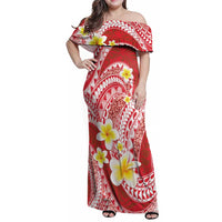 Plumeria Polynesian Coral Glitter Pattern Family Matching Off Shoulder Maxi Dress and Hawaiian Shirt LT01 Mom's Dress Coral - Polynesian Pride