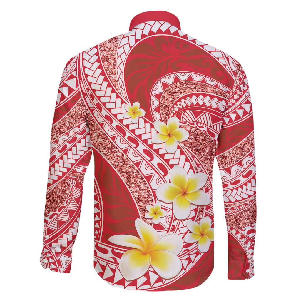 Plumeria Polynesian Coral Glitter Pattern Family Matching Off Shoulder Short Dress and Hawaiian Shirt LT01 - Polynesian Pride