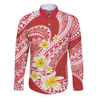 Plumeria Polynesian Coral Glitter Pattern Family Matching Short Sleeve Bodycon Dress and Hawaiian Shirt LT01 Dad's Shirt - Long Sleeve Coral - Polynesian Pride