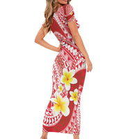 Plumeria Polynesian Coral Glitter Pattern Family Matching Short Sleeve Bodycon Dress and Hawaiian Shirt LT01 - Polynesian Pride