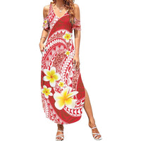 Plumeria Polynesian Coral Glitter Pattern Family Matching Summer Maxi Dress and Hawaiian Shirt LT01 Mom's Dress Coral - Polynesian Pride