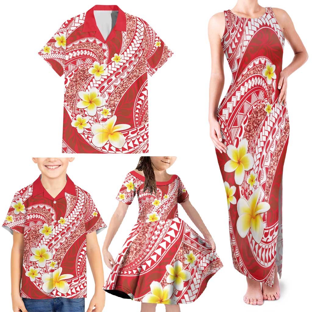 Plumeria Polynesian Coral Glitter Pattern Family Matching Tank Maxi Dress and Hawaiian Shirt LT01 - Polynesian Pride