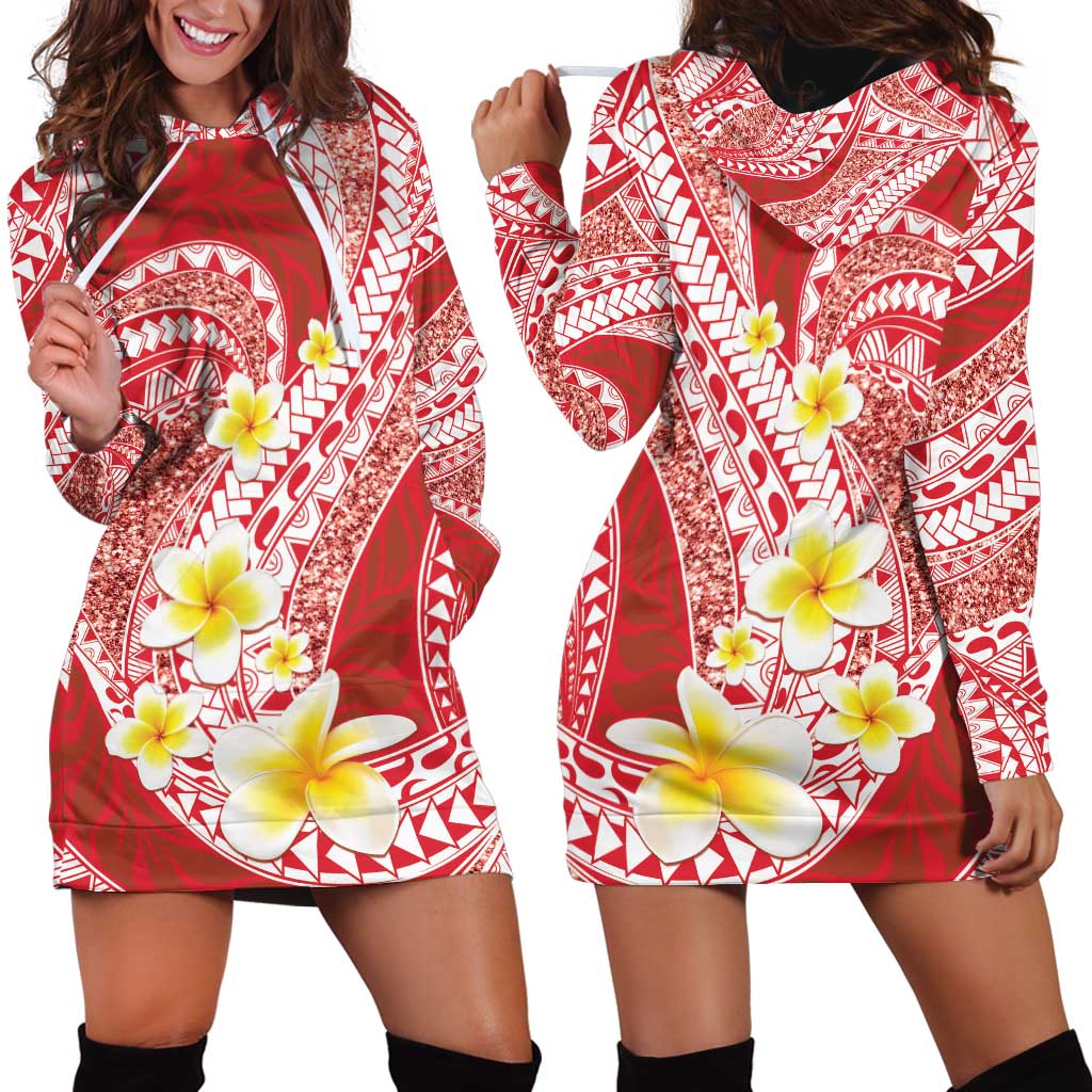 Plumeria Polynesian Coral Glitter Pattern Hoodie Dress LT01 - Polynesian Pride