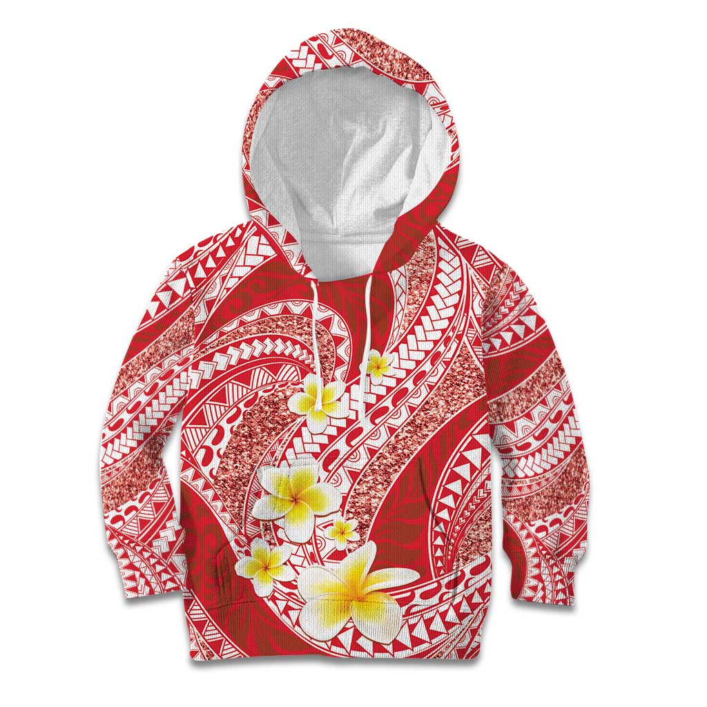 Plumeria Polynesian Coral Glitter Pattern Kid Hoodie LT01 Hoodie Coral - Polynesian Pride