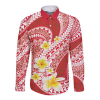 Plumeria Polynesian Coral Glitter Pattern Long Sleeve Button Shirt