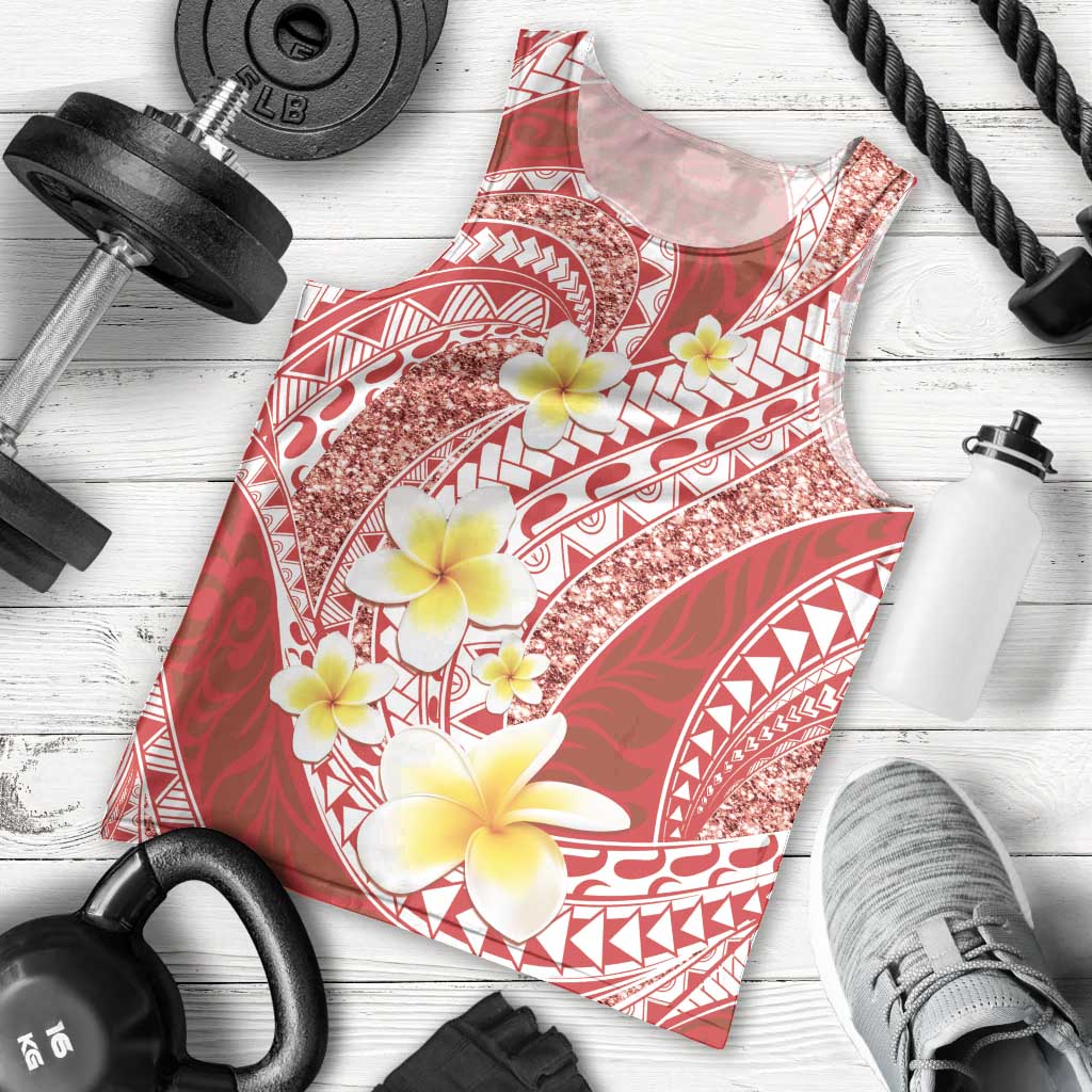 Plumeria Polynesian Coral Glitter Pattern Men Tank Top