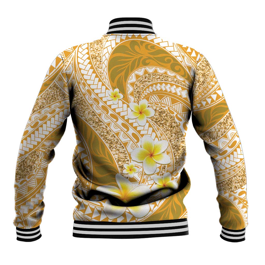 Plumeria Polynesian Gold Glitter Pattern Baseball Jacket