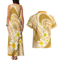 Plumeria Polynesian Gold Glitter Pattern Couples Matching Tank Maxi Dress and Hawaiian Shirt LT01 - Polynesian Pride