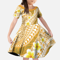 Plumeria Polynesian Gold Glitter Pattern Family Matching Long Sleeve Bodycon Dress and Hawaiian Shirt LT01 Daughter's Dress Gold - Polynesian Pride